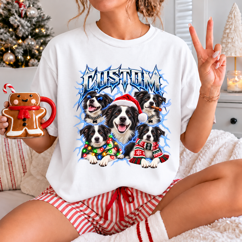 Personalized Border Collie Christmas Shirt – Custom Dog Name Holiday Graphic Tee