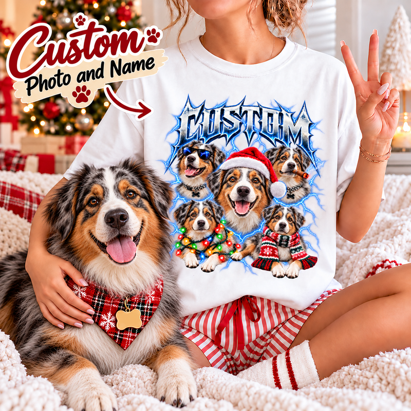 Personalized Australian Shepherd Christmas Shirt – Custom Dog Name Holiday Graphic Tee