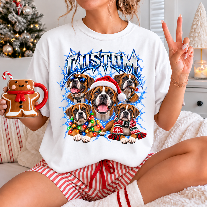 Personalized Boxer Christmas Shirt – Custom Dog Name Holiday Graphic Tee