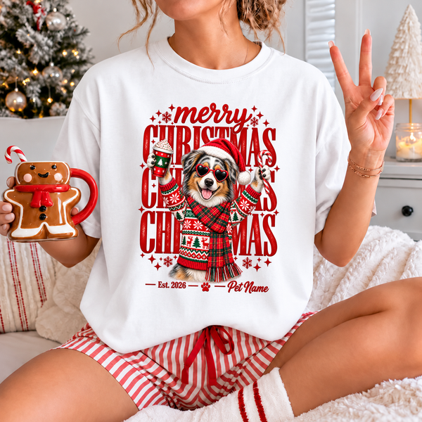 Australian Shepherd Christmas Shirt – Merry Christmas Australian Shepherd Lover Holiday Graphic Tee
