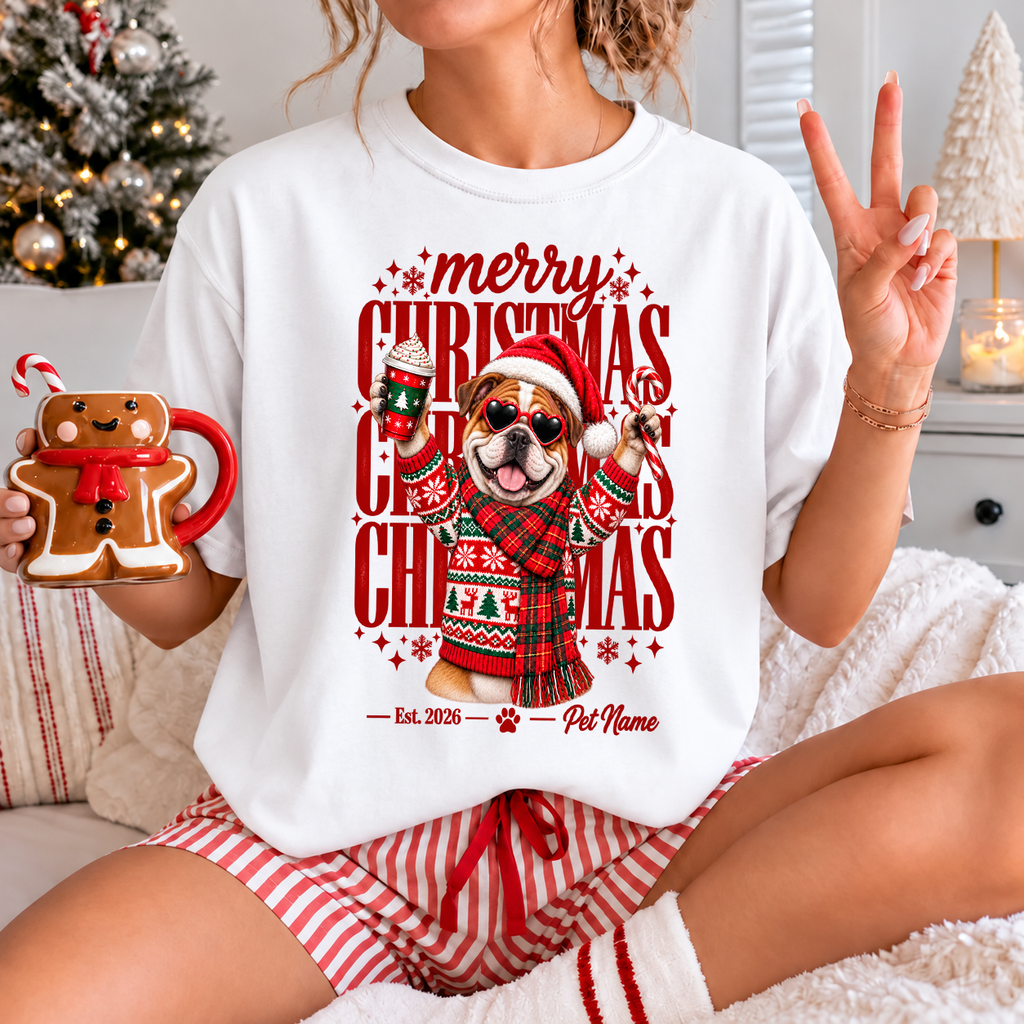 Bulldog Christmas Shirt – Merry Christmas Bulldog Lover Holiday Graphic Tee