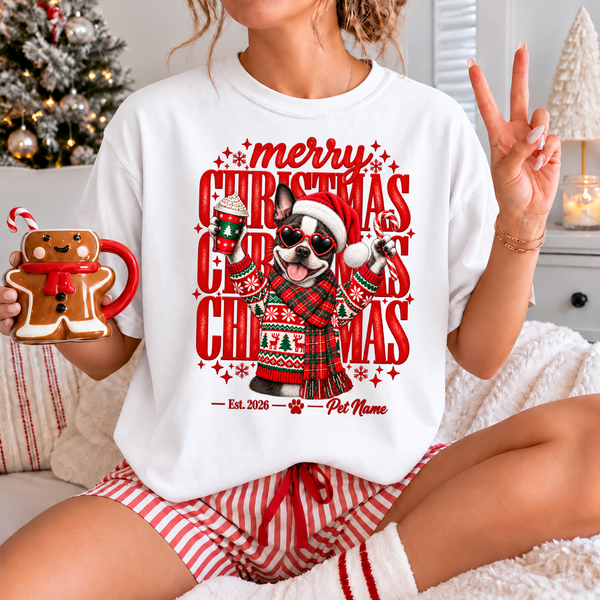 Boston Terrier Christmas Shirt – Merry Christmas Boston Terrier Lover Holiday Graphic Tee