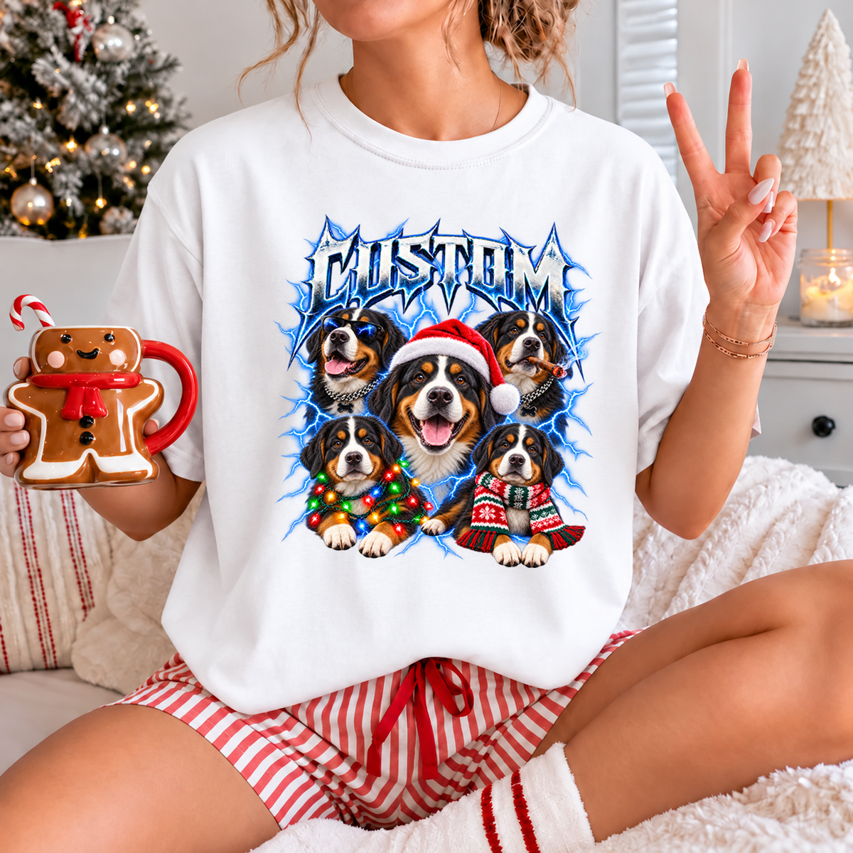 Personalized Bernese Mountain Dog Christmas Shirt – Custom Dog Name Holiday Graphic Tee