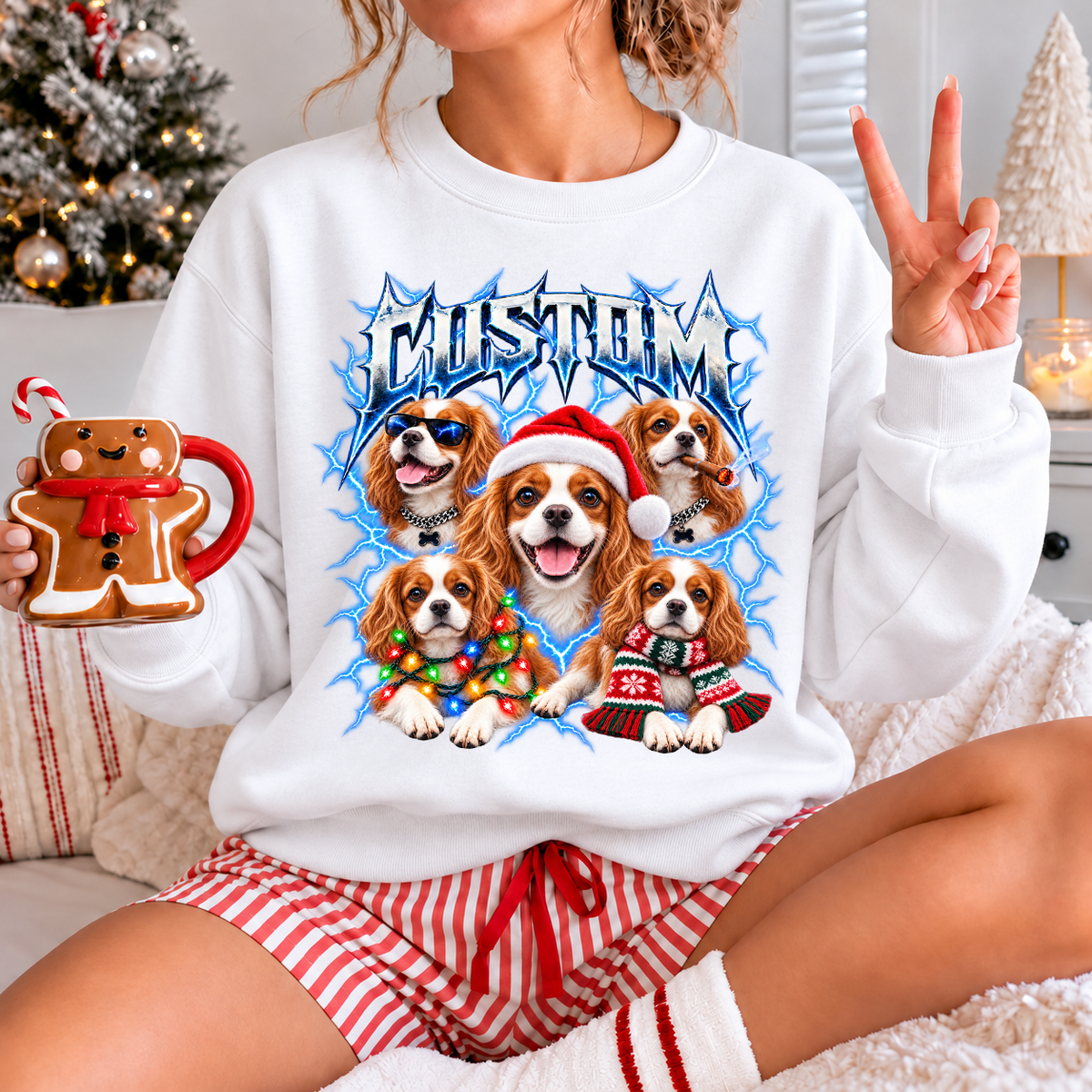 Personalized Cavalier King Charles Spaniel Christmas Shirt – Custom Dog Name Holiday Graphic Tee