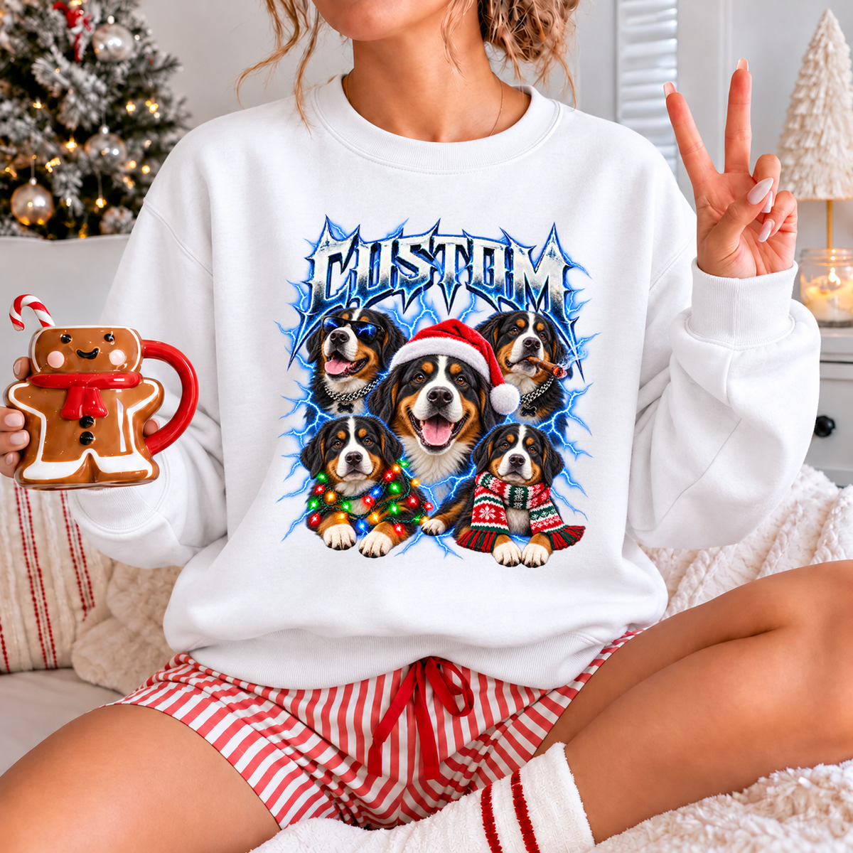 Personalized Bernese Mountain Dog Christmas Shirt – Custom Dog Name Holiday Graphic Tee