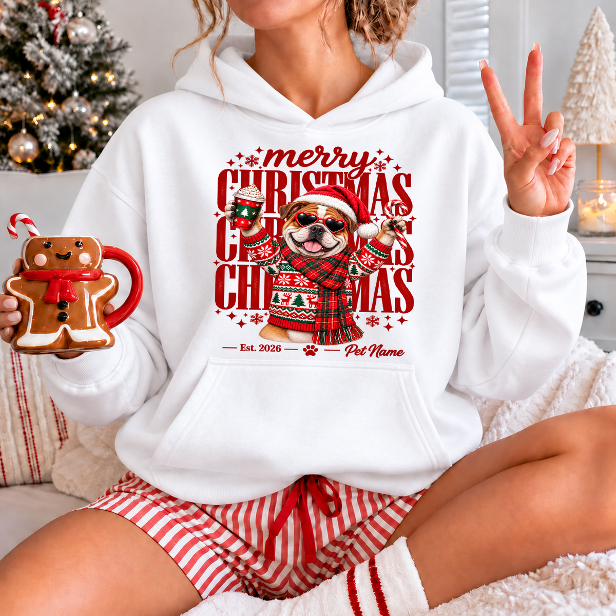 Bulldog Christmas Shirt – Merry Christmas Bulldog Lover Holiday Graphic Tee