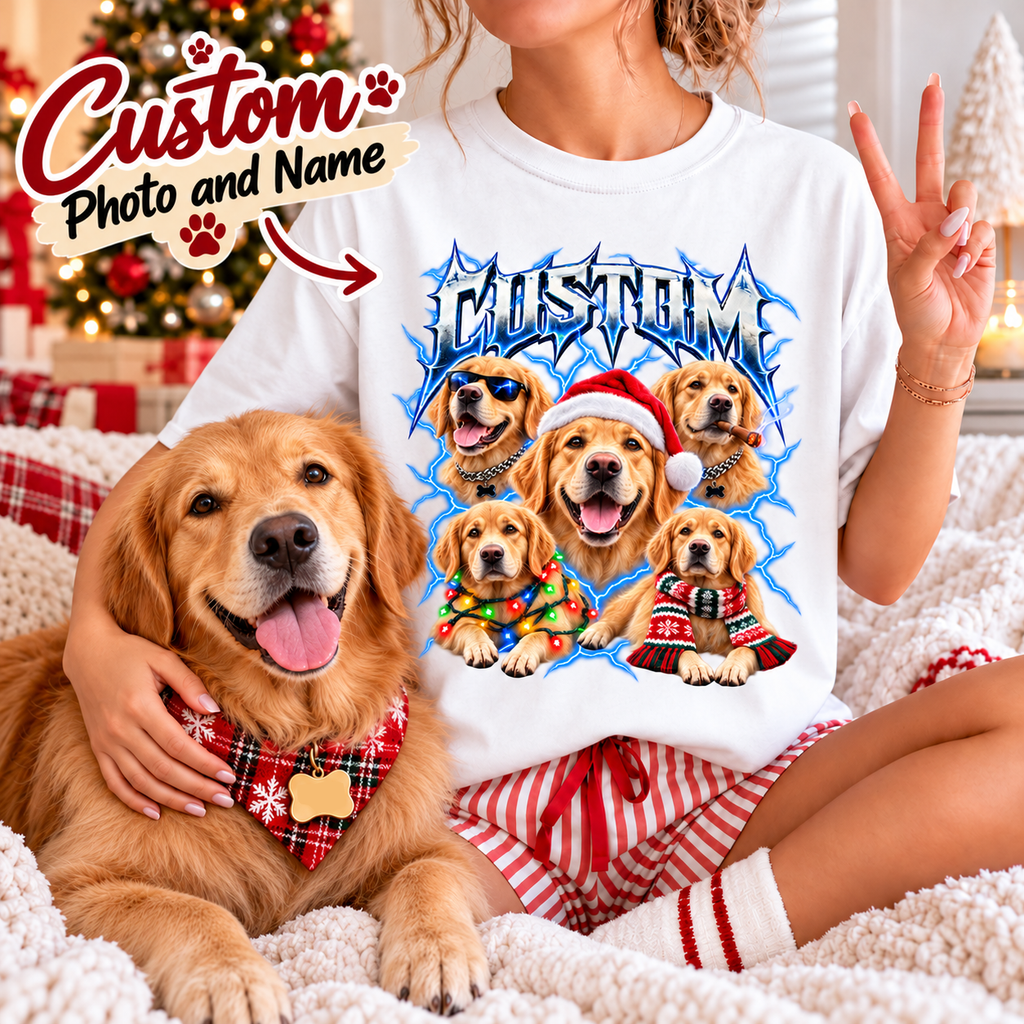 Custom Golden Retriever Christmas Shirt, Pet Name | VAHOTA