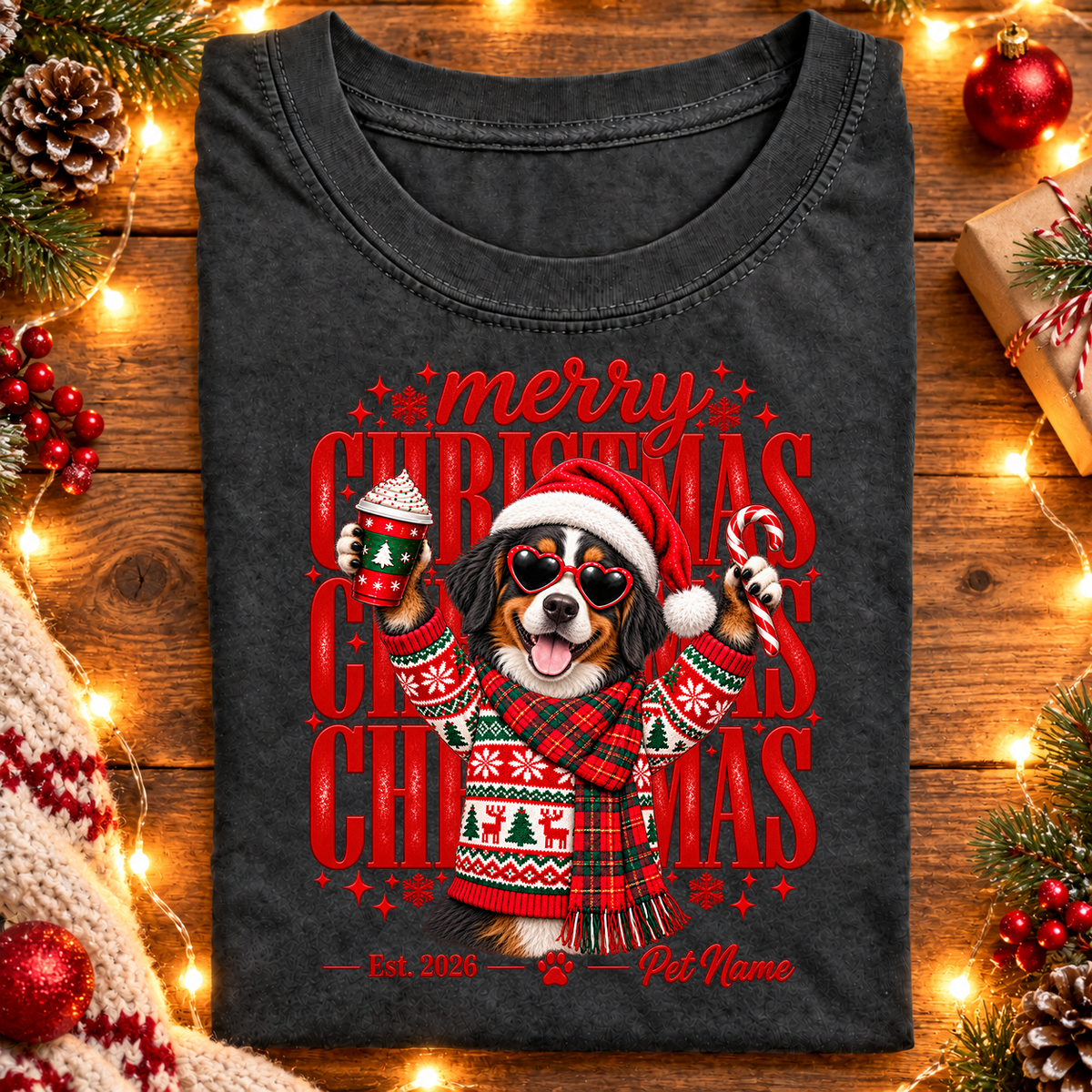 Bernese Mountain Dog Christmas Shirt – Merry Christmas Bernese Mountain Dog Lover Holiday Graphic Tee