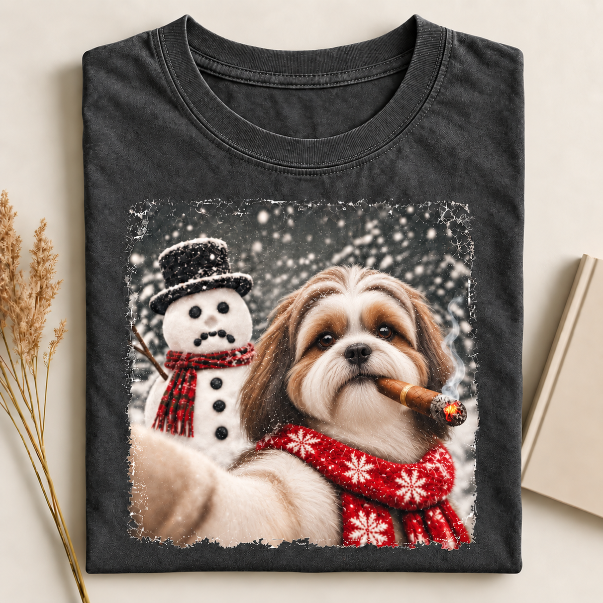 Shih Tzu Christmas Selfie Stole The Snowman’s Nose T-shirt