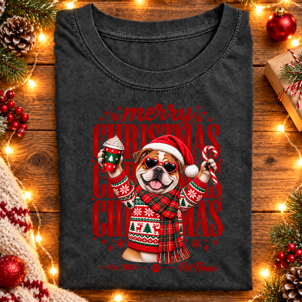 Bulldog Christmas Shirt – Merry Christmas Bulldog Lover Holiday Graphic Tee