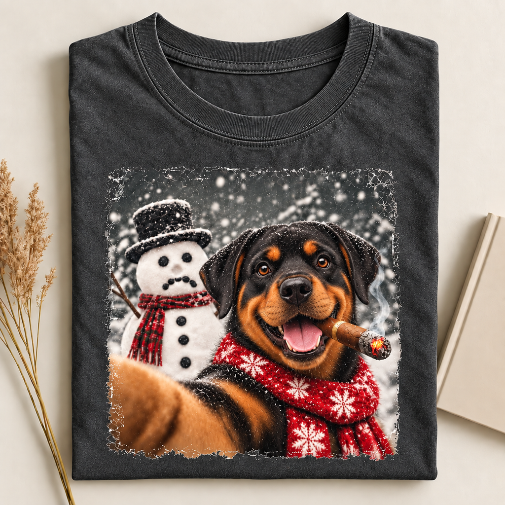 Rottweiler Christmas Selfie Stole The Snowman’s Nose T-shirt