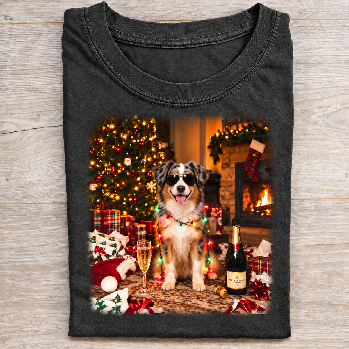 Christmas Australian Shepherd Champagne Vintage T-shirt