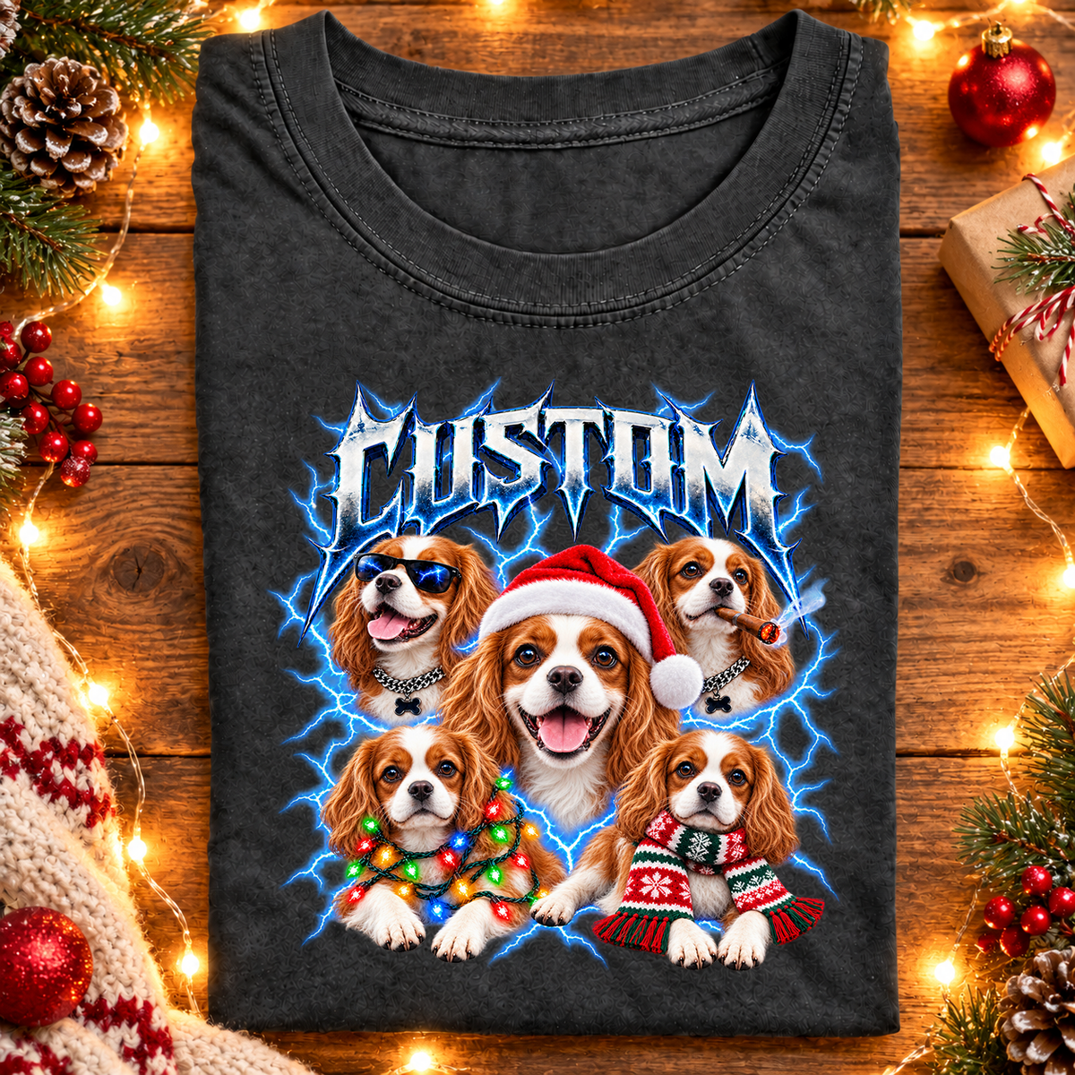 Personalized Cavalier King Charles Spaniel Christmas Shirt – Custom Dog Name Holiday Graphic Tee