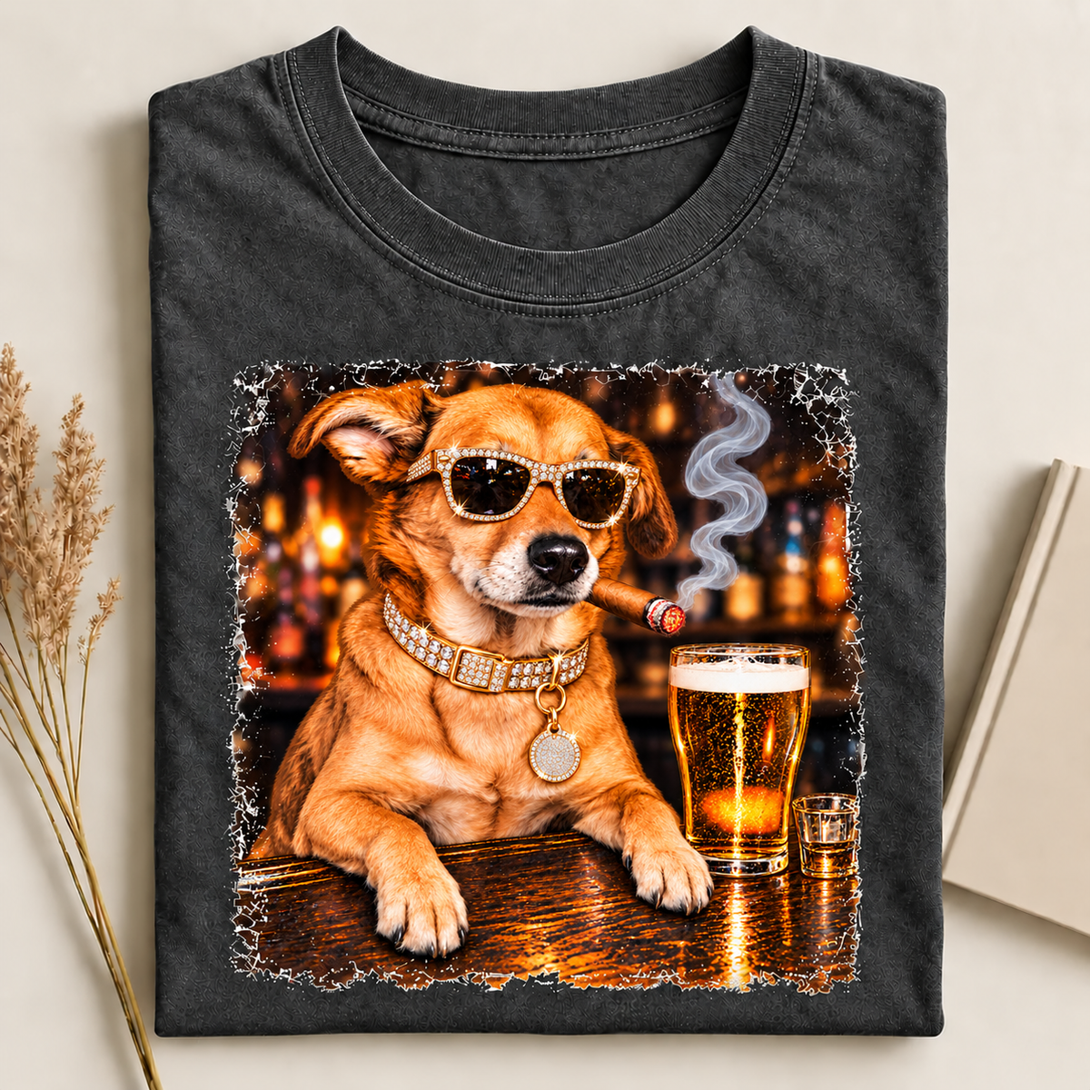 Cool Mixed Breed Dog Bar Graphic T-Shirt