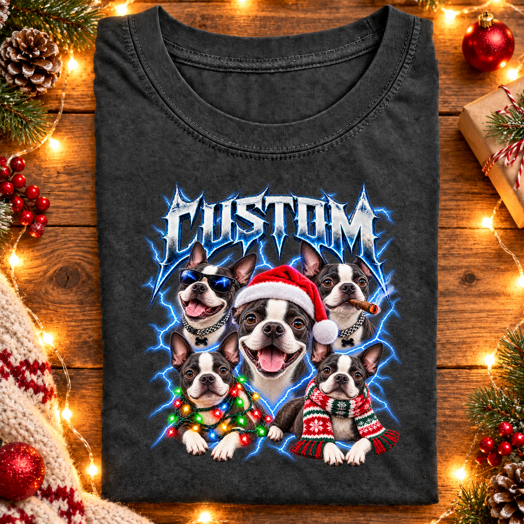 Personalized Boston Terrier Christmas Shirt – Custom Dog Name Holiday Graphic Tee