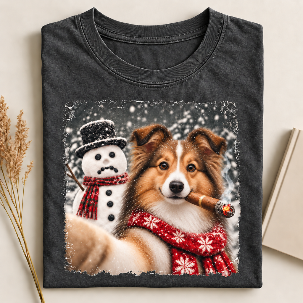 Shetland Sheepdog Christmas Selfie Stole The Snowman’s Nose T-shirt