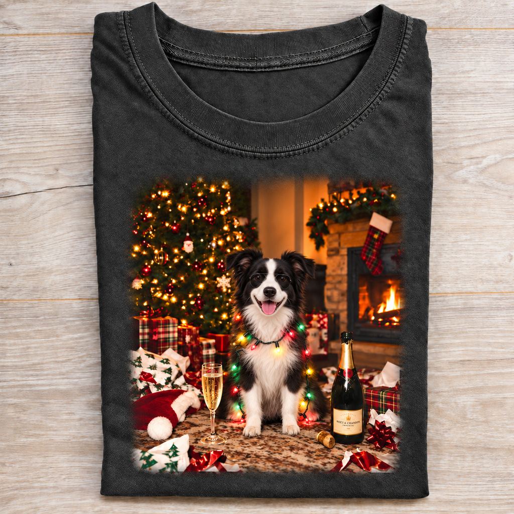 Christmas Border Collie Champagne Vintage T-shirt