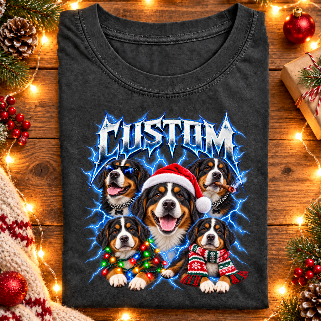 Personalized Bernese Mountain Dog Christmas Shirt – Custom Dog Name Holiday Graphic Tee