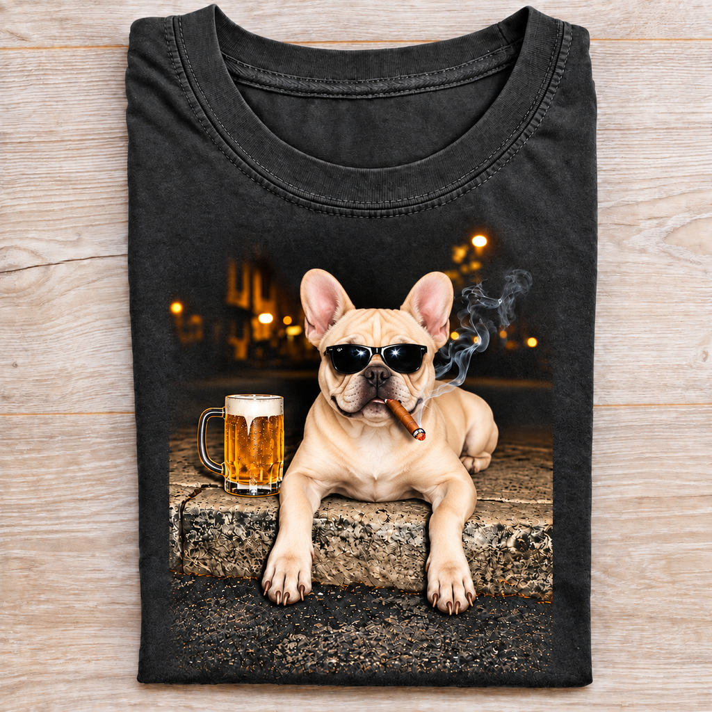 French Bulldog Beer & Cigar T-Shirt
