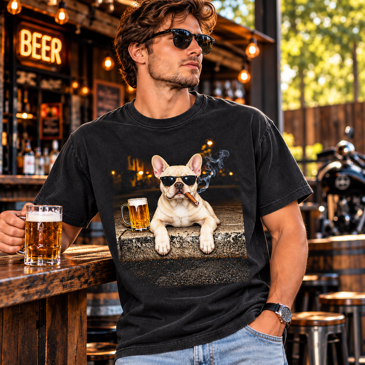 French Bulldog Beer & Cigar T-Shirt