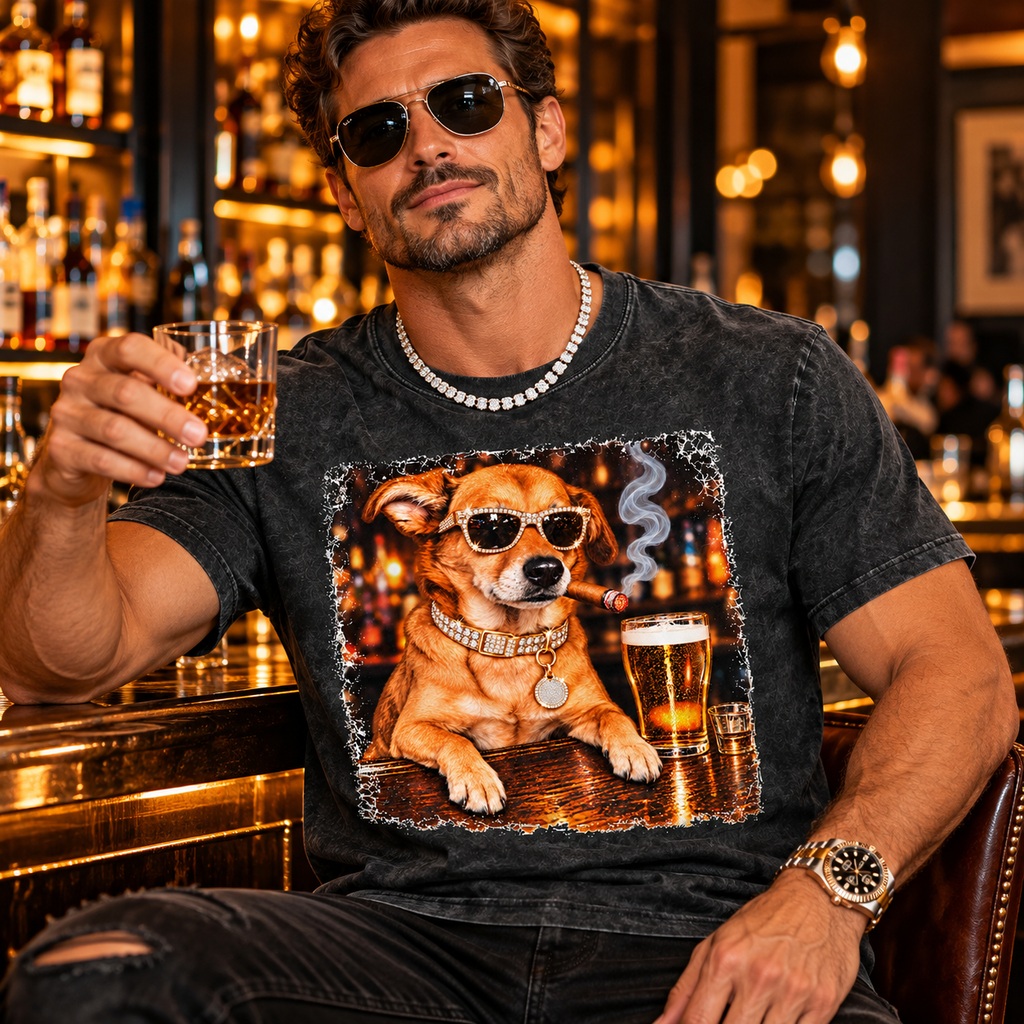 Cool Mixed Breed Dog Bar Graphic T-Shirt