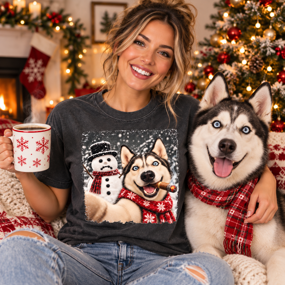 Siberian Husky Christmas Selfie Stole The Snowman’s Nose T-shirt