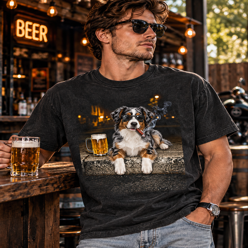 Miniature American Shepherd Beer & Cigar T-Shirt