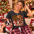 Christmas Boston Terrier Champagne Vintage T-shirt