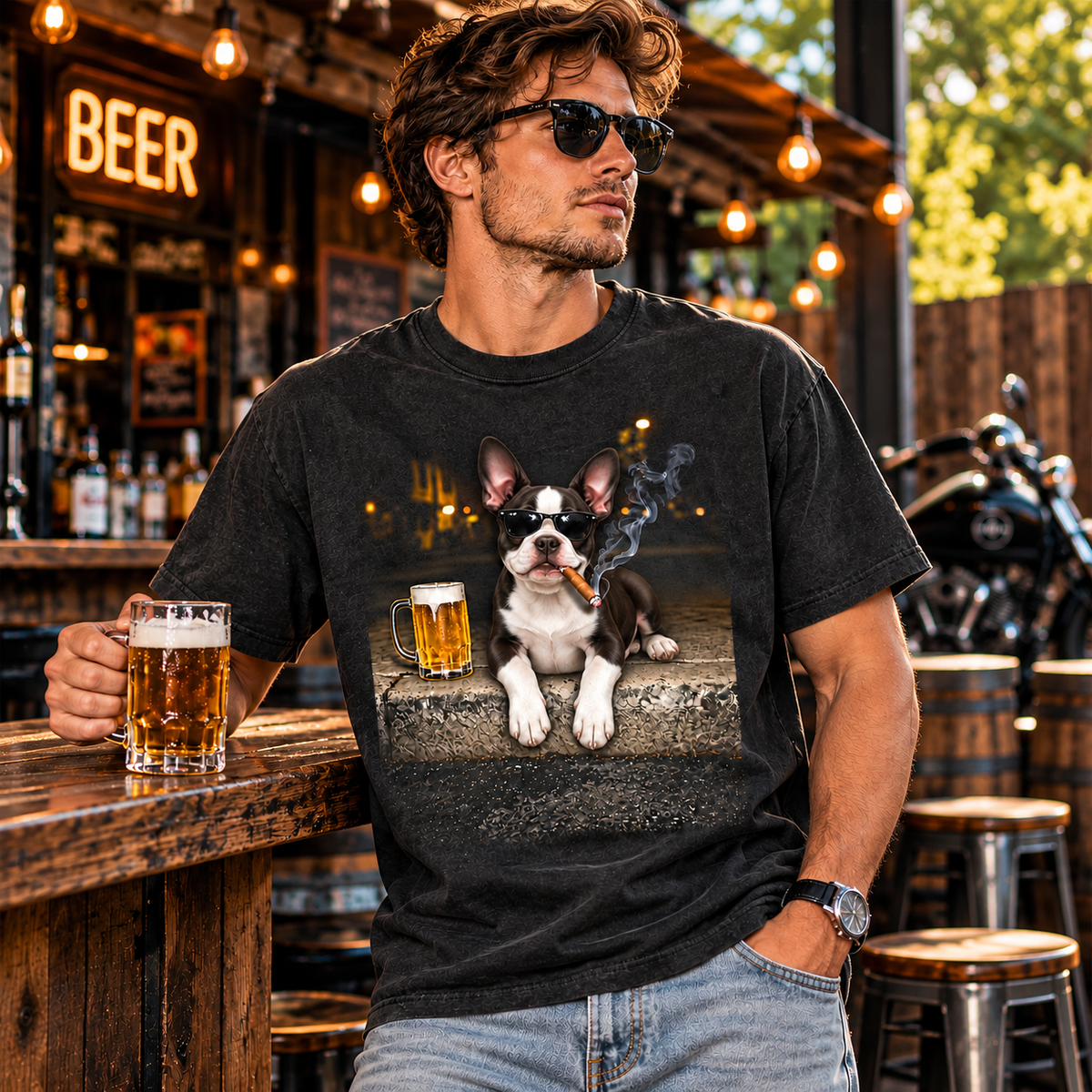 Boston Terrier Beer & Cigar T-Shirt