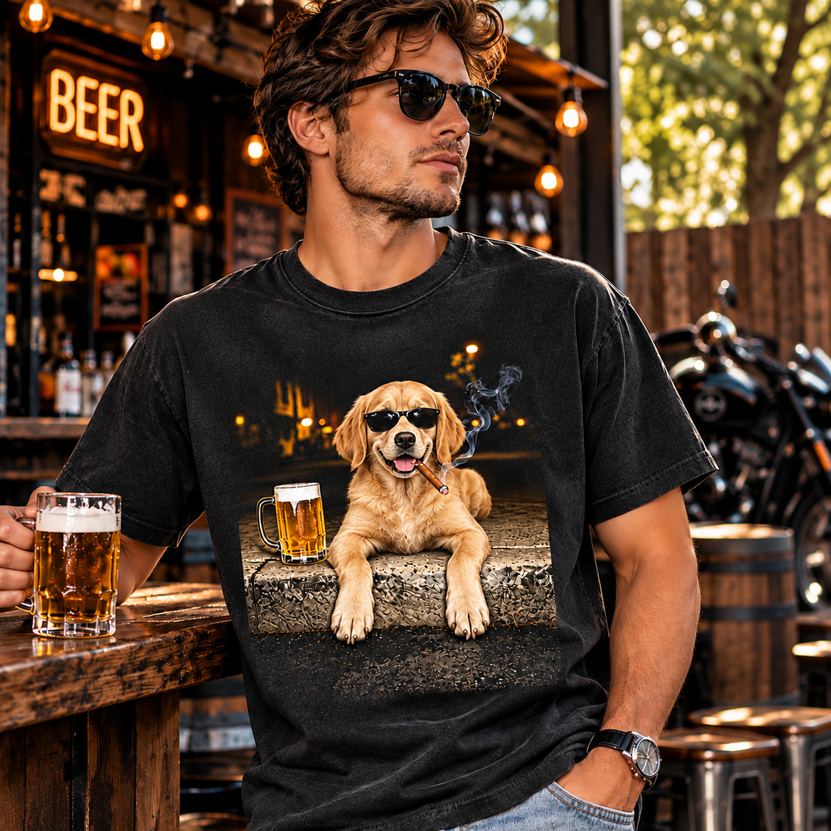 Golden Retriever Beer & Cigar T-Shirt