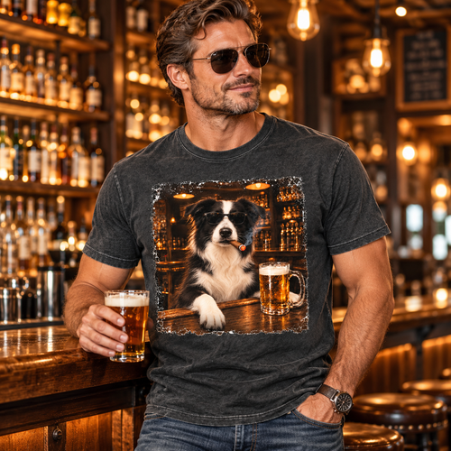 Border Collie Bar Night Graphic T-Shirt