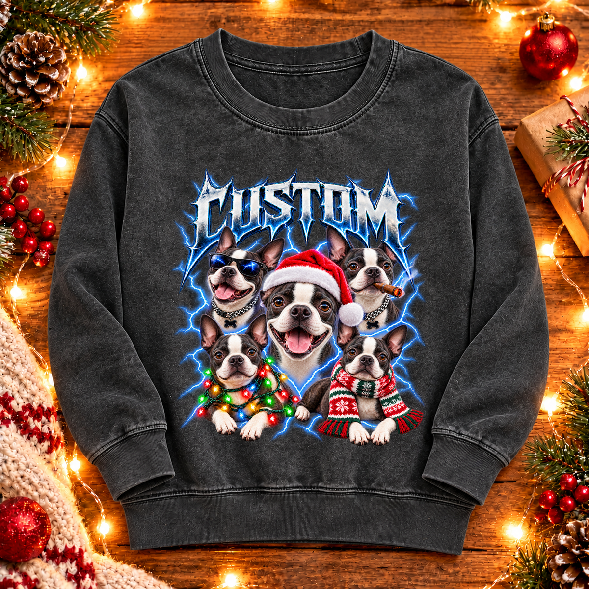 Personalized Boston Terrier Christmas Shirt – Custom Dog Name Holiday Graphic Tee