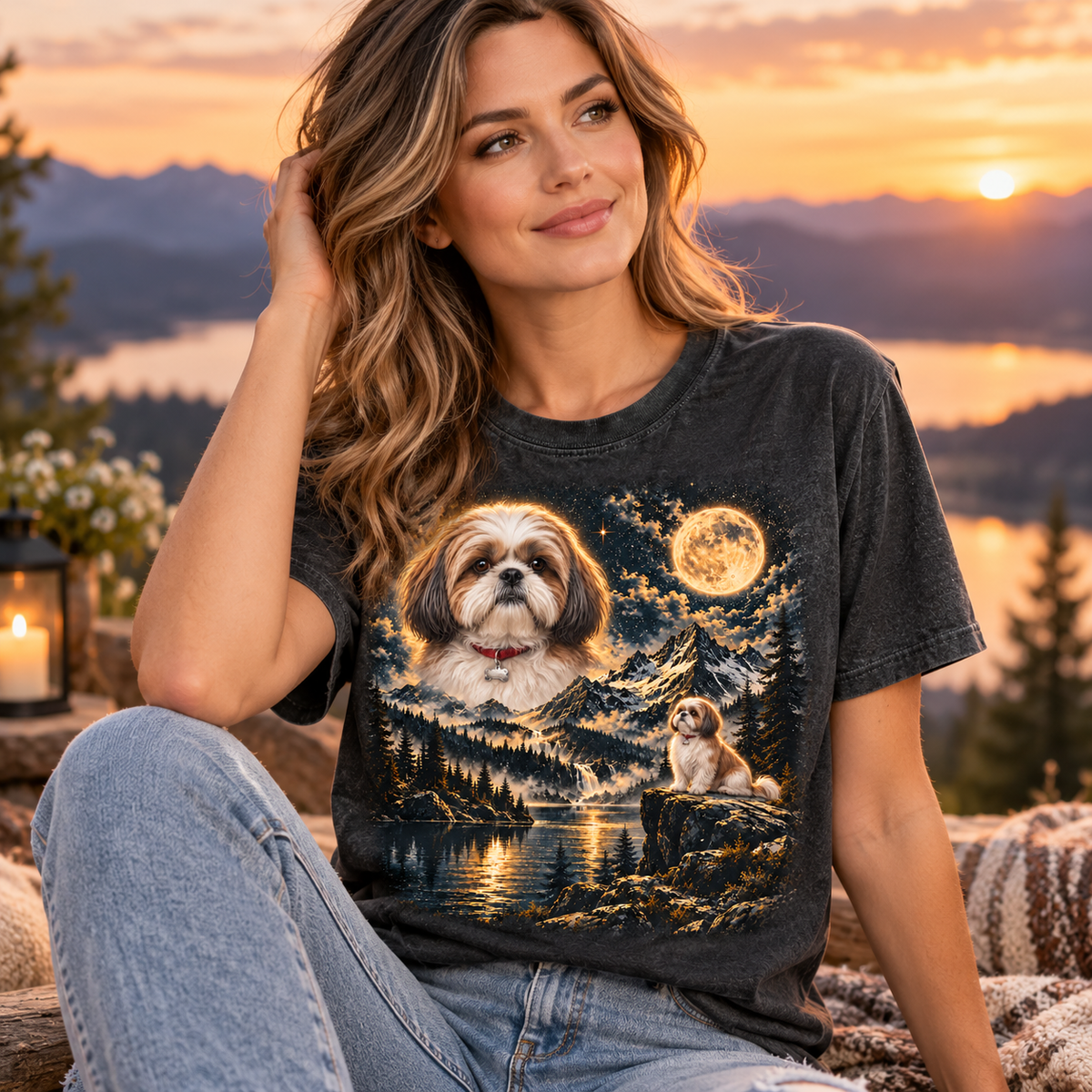 Shih Tzu Moonlight Memorial Graphic T-Shirt