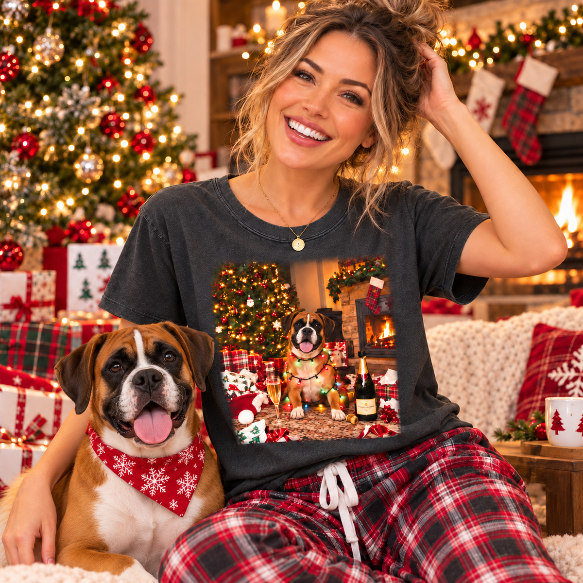 Christmas Boxer Champagne Vintage T-shirt