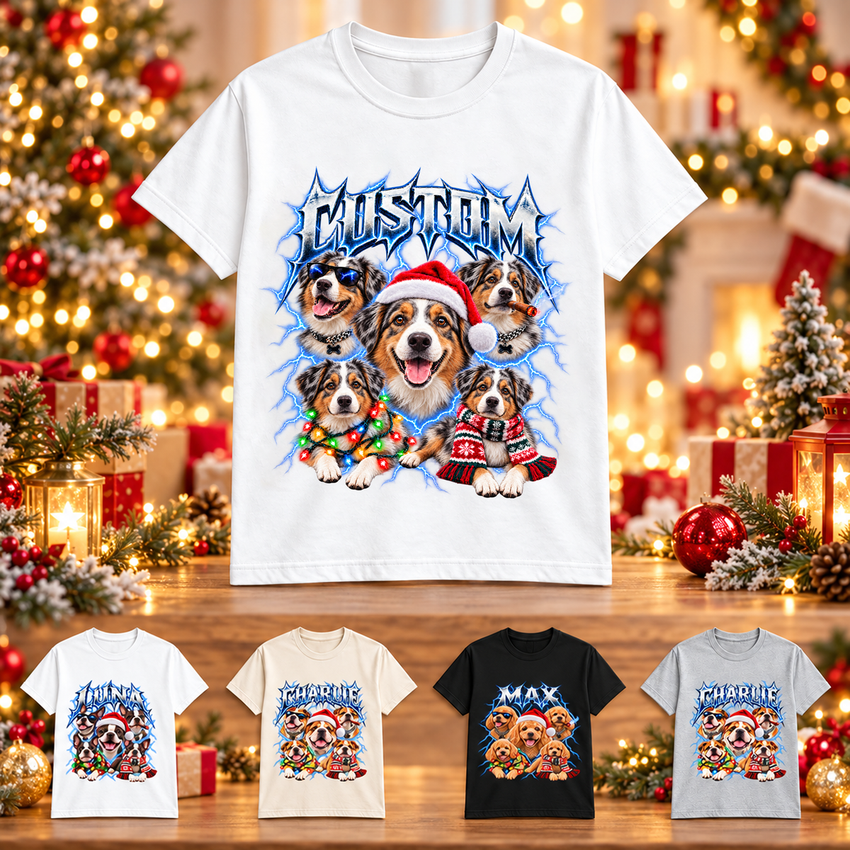 Personalized Australian Shepherd Christmas Shirt – Custom Dog Name Holiday Graphic Tee