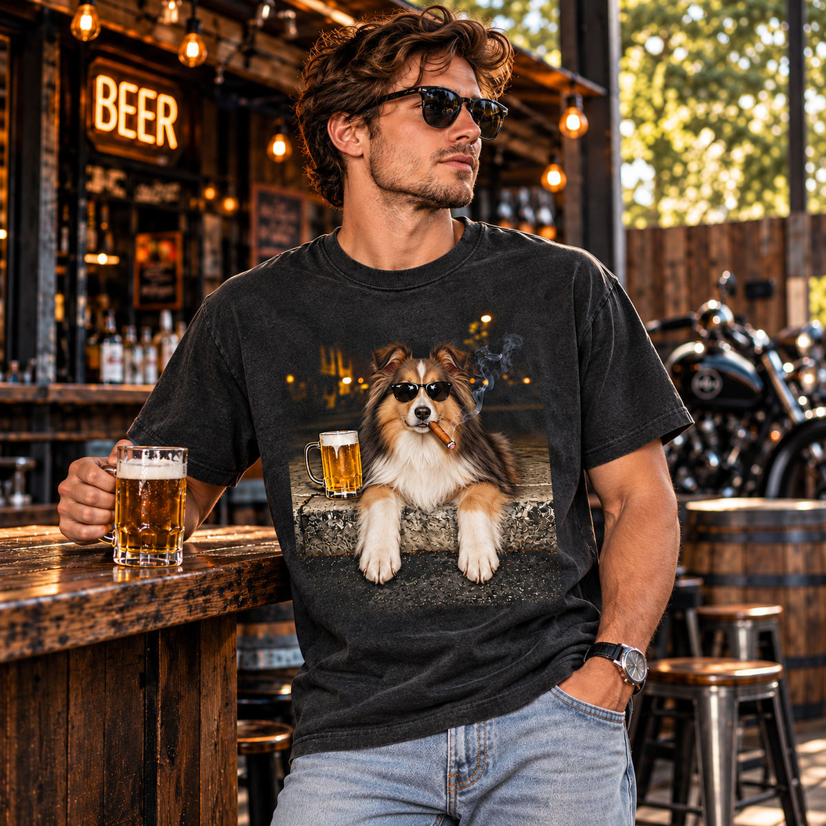 Shetland Sheepdog Beer & Cigar T-Shirt