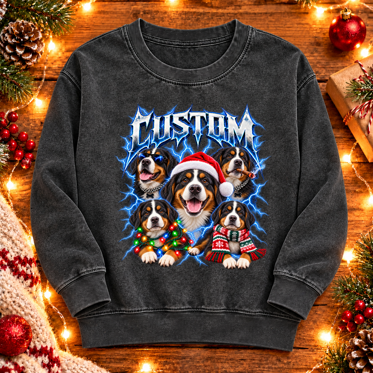 Personalized Bernese Mountain Dog Christmas Shirt – Custom Dog Name Holiday Graphic Tee
