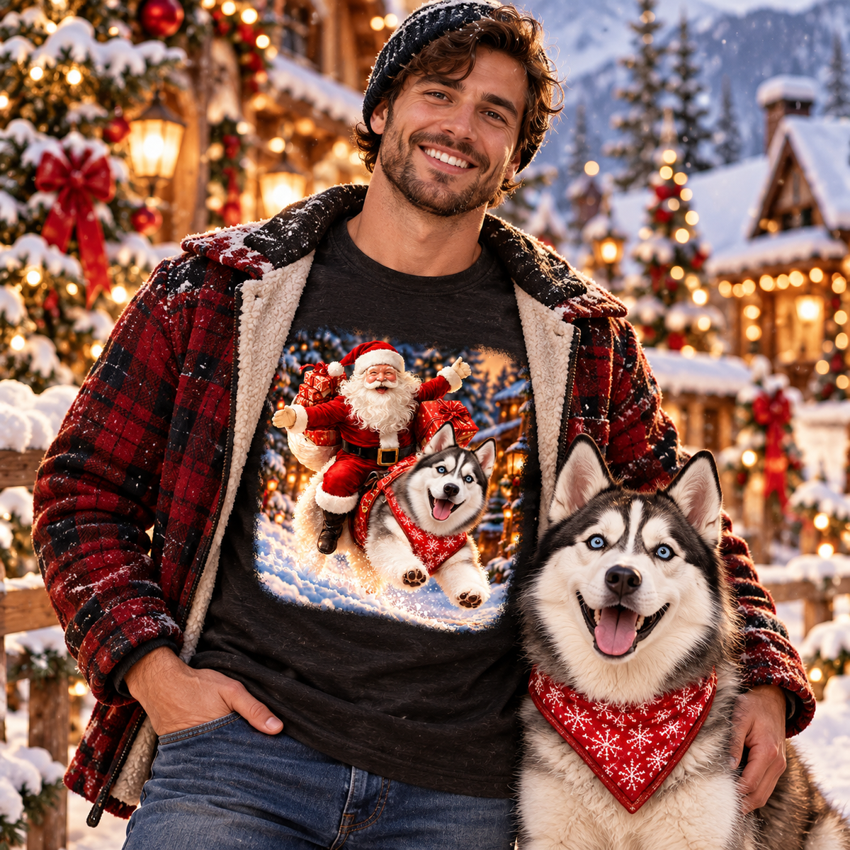 Siberian Husky Santa Christmas Shirt – Holiday Dog Lover Tee