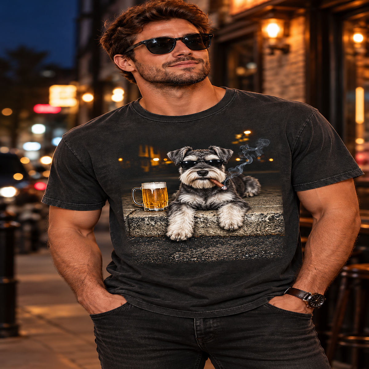 Miniature Schnauzer Beer & Cigar T-Shirt