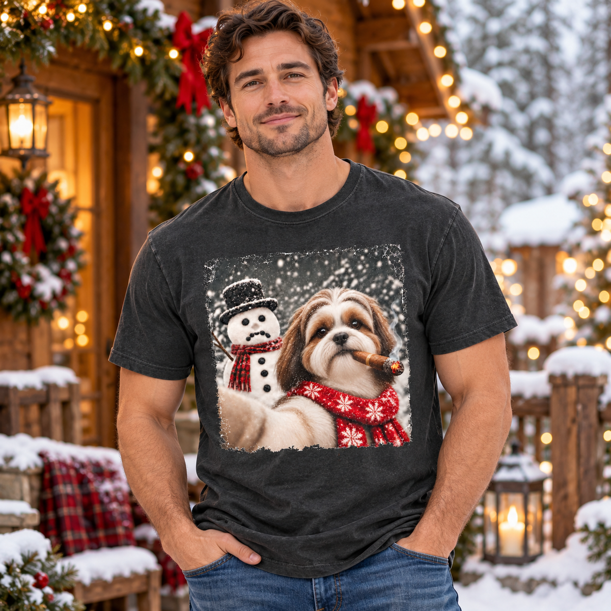 Shih Tzu Christmas Selfie Stole The Snowman’s Nose T-shirt