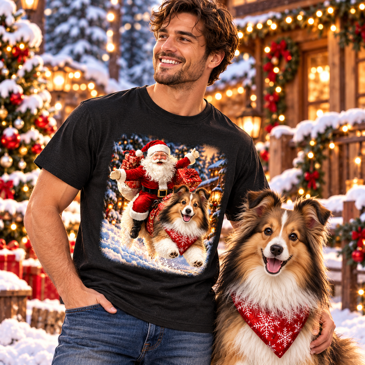 Shetland Sheepdog Santa Christmas Shirt – Holiday Dog Lover Tee