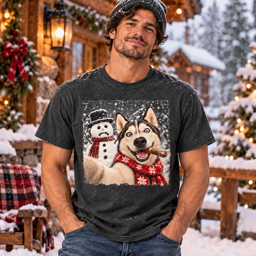 Siberian Husky Christmas Selfie Stole The Snowman’s Nose T-shirt