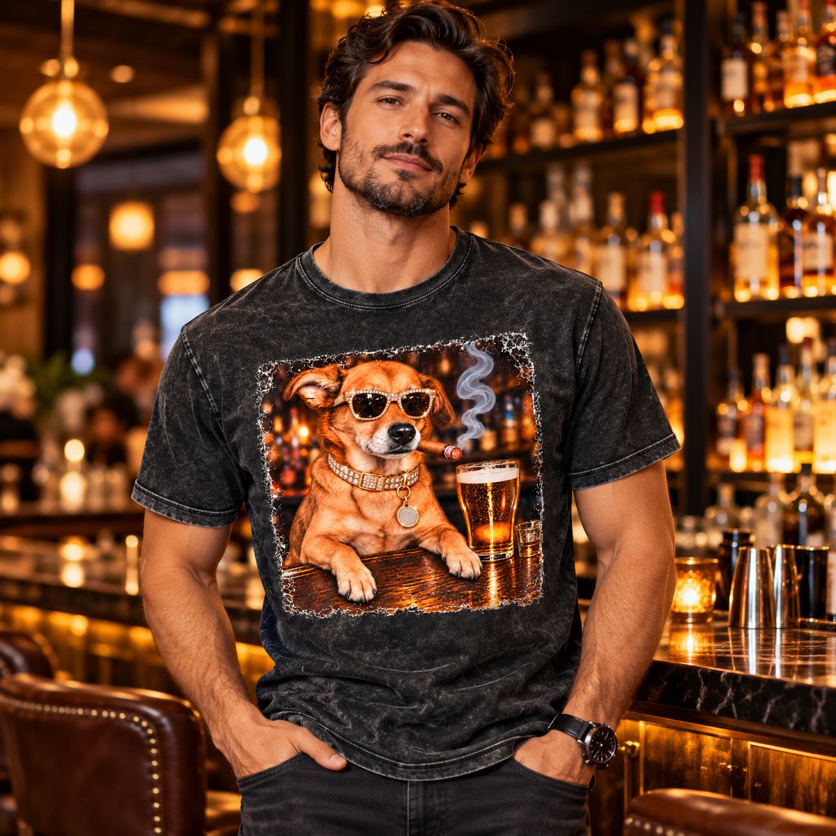 Cool Mixed Breed Dog Bar Graphic T-Shirt