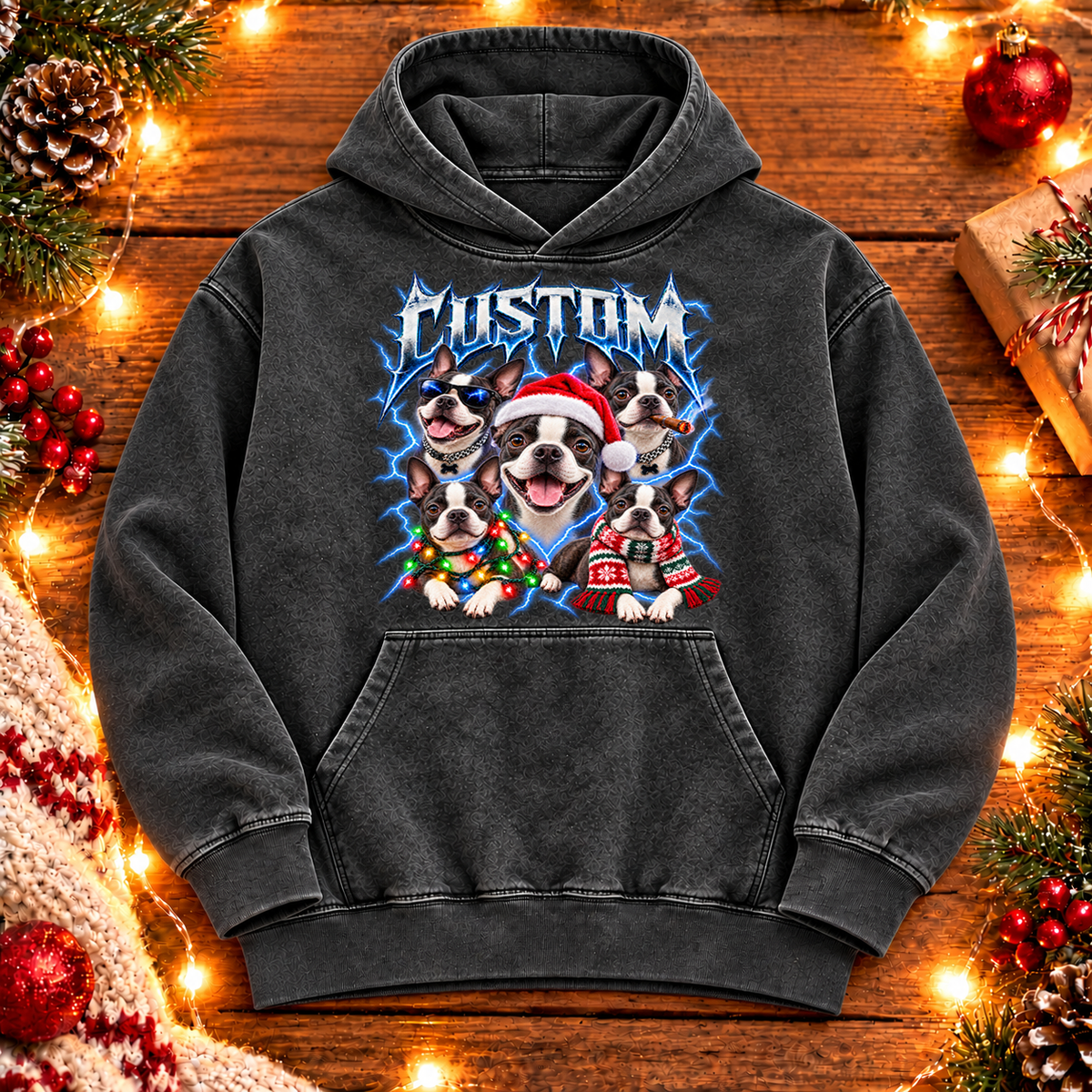 Personalized Boston Terrier Christmas Shirt – Custom Dog Name Holiday Graphic Tee