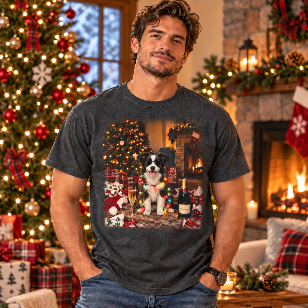 Christmas Border Collie Champagne Vintage T-shirt