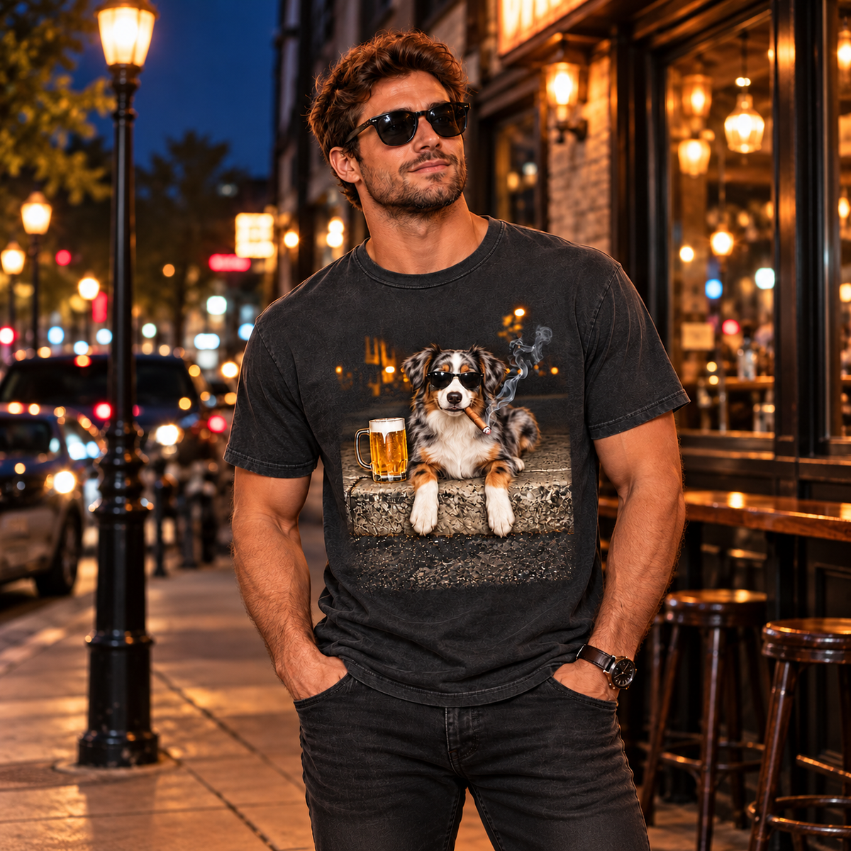 Miniature American Shepherd Beer & Cigar T-Shirt
