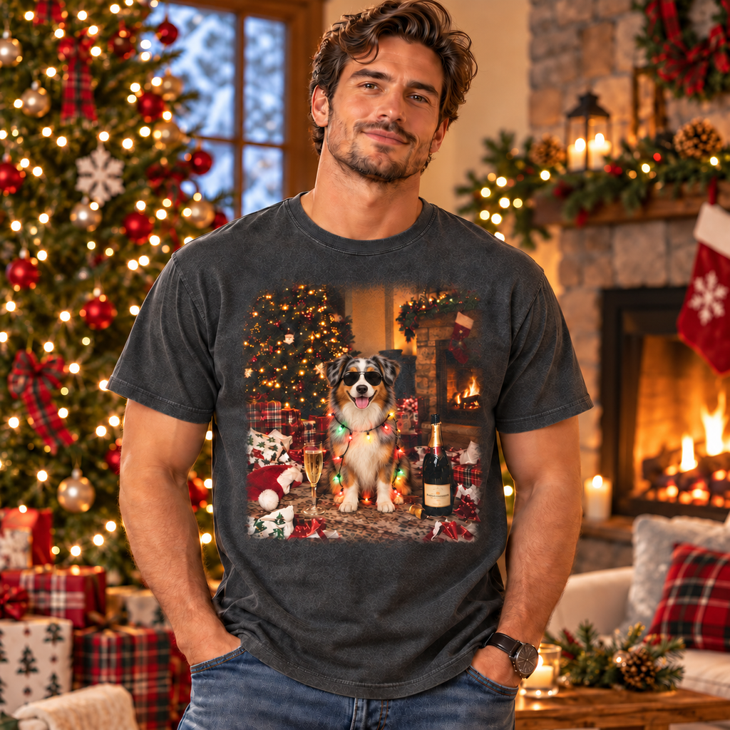 Christmas Australian Shepherd Champagne Vintage T-shirt