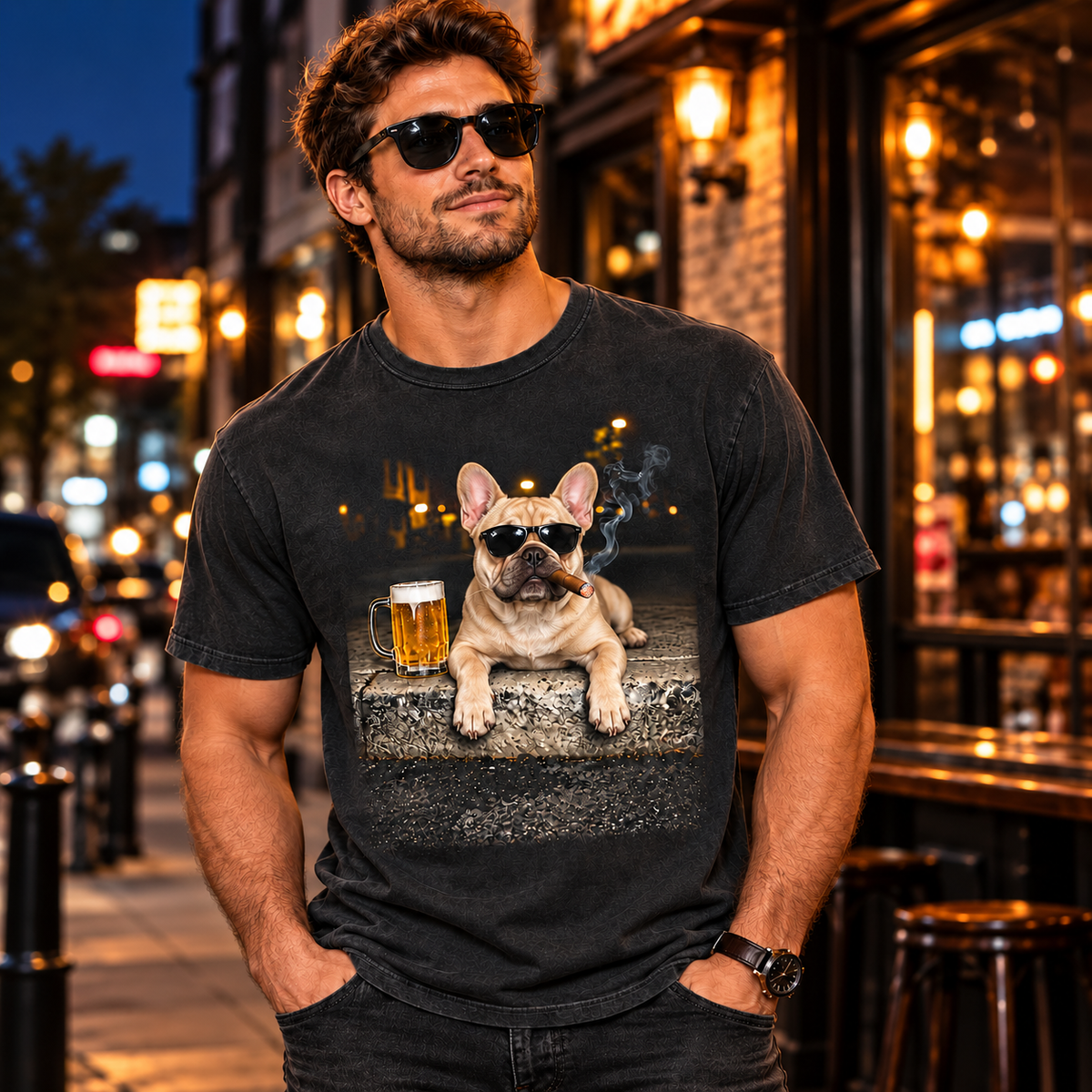 French Bulldog Beer & Cigar T-Shirt