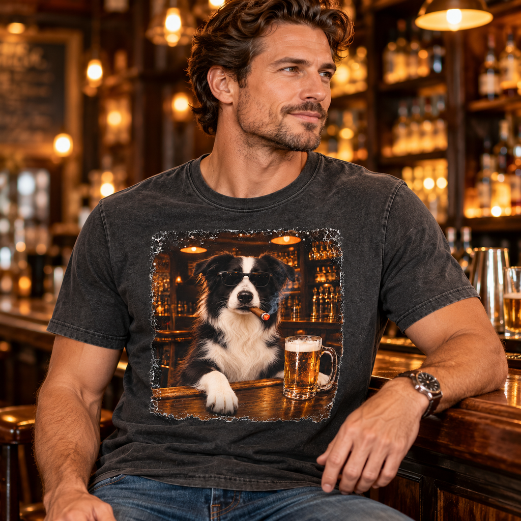 Border Collie Bar Night Graphic T-Shirt