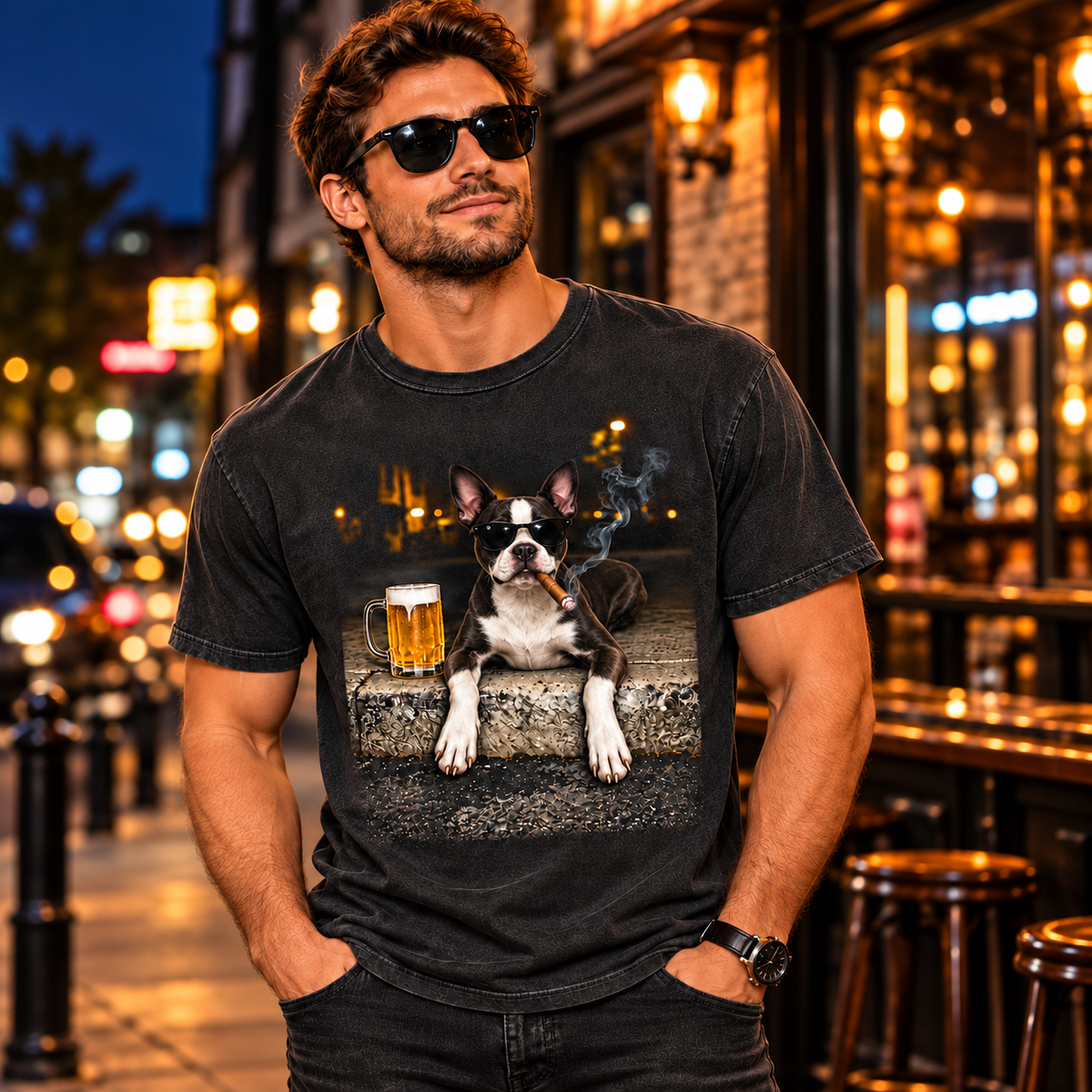 Boston Terrier Beer & Cigar T-Shirt